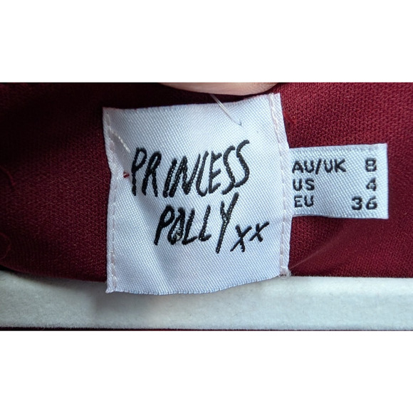 Princess Polly The Villa Burgundy Linen Ruffle Hem Square Neck Wrap Mini Dress 4 - Picture 8 of 11